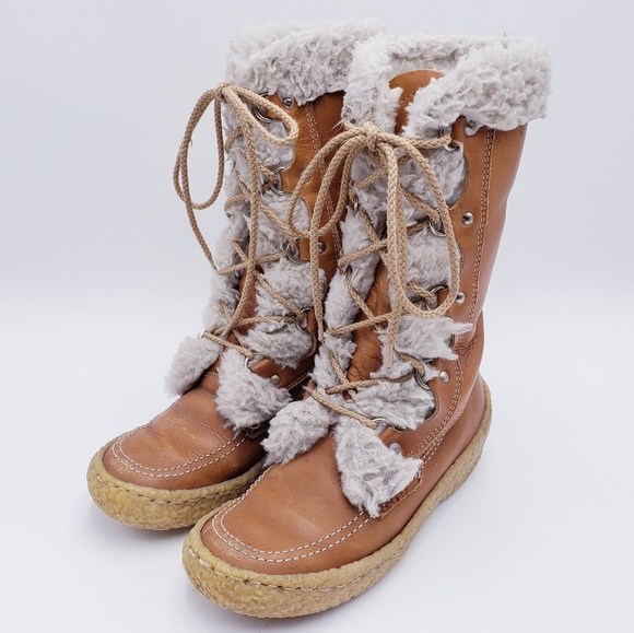 Vintage Cabela's Mid-Calf Shearling Lined Brown Leather Chunky Heel Boots Size 7 - Picture 2 of 10